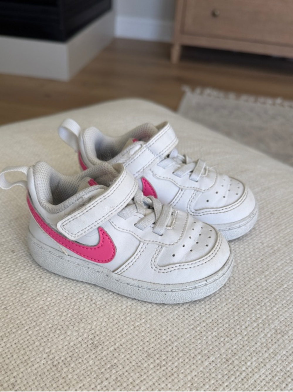 Toddler Nike Force Sneakers with Pink Swoosh Velcro